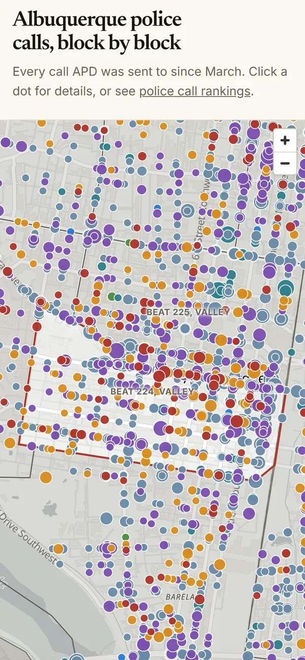 The police calls map on a phone with one APD beat outlined