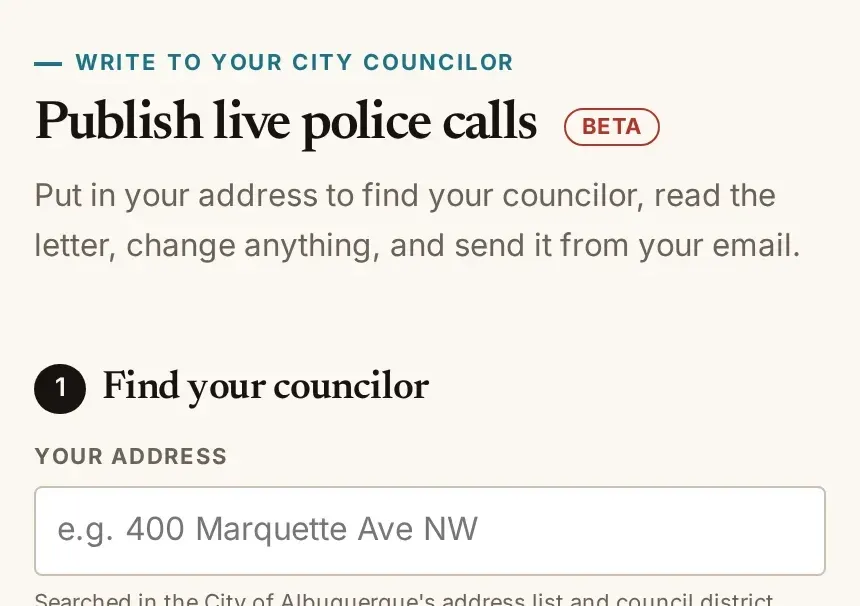The top of the Ledger's letter page, headed Publish live police calls, with a box for your address